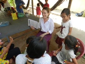 A trainee practicing health messages in the community